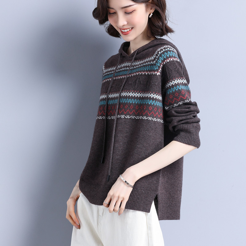 Trendy Hooded Sweatshirt for Women, Loose Korean Style, 2026 Spring and Autumn New Knit Sweater, Short Stylish Hoodie, Base Layer Top