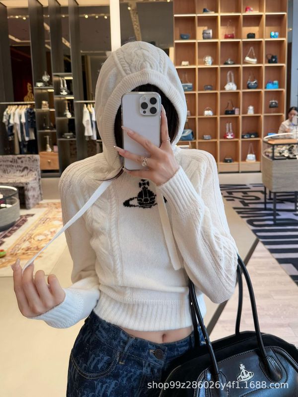 南油25SS秋冬新款土星刺绣毛衣荷叶领韩版修身显瘦连帽针织衫女装|undefined