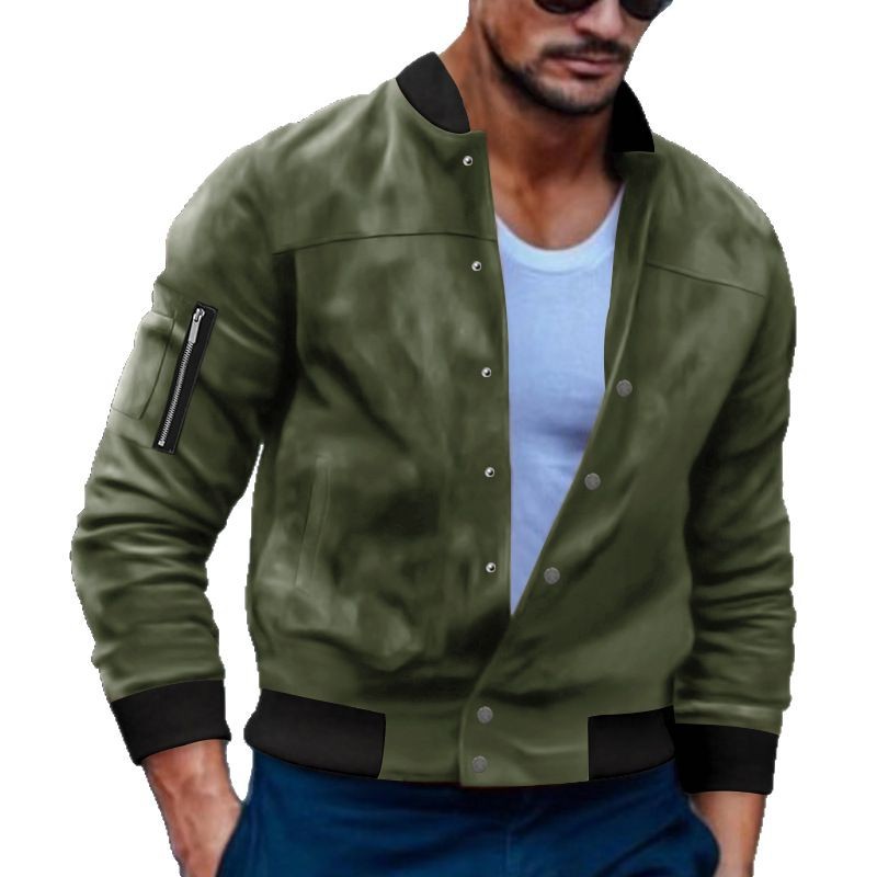 2023 chaqueta de hombre transfronteriza Otoño e Invierno chaqueta de gamuza europea y americana collar de pie Chaqueta de punto de un solo pecho chaqueta casual hombres