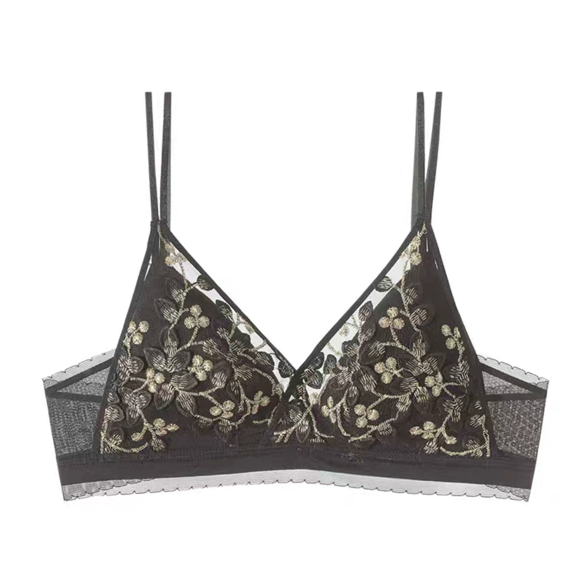 Lace Bralette Women's Summer Thin Underwear, French-Style Embroidered Support Bra, S–XL