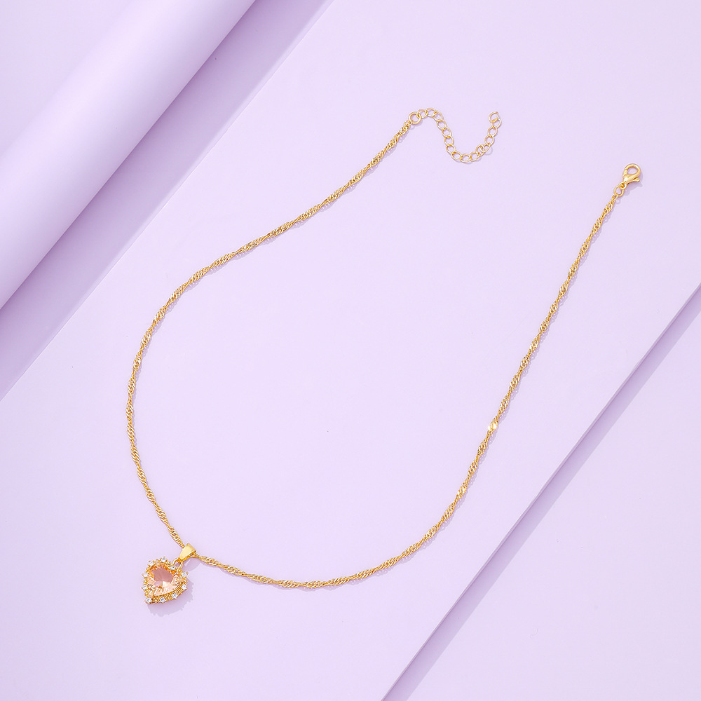 new retro single-layer  multi-color heart-shaped diamond necklace wholesale nihaojewelry