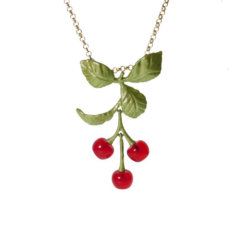 Palace Antique Elegant Painted Plant Vintage Earrings Niche Popular Cherry Earrings Brooch Necklace for Women