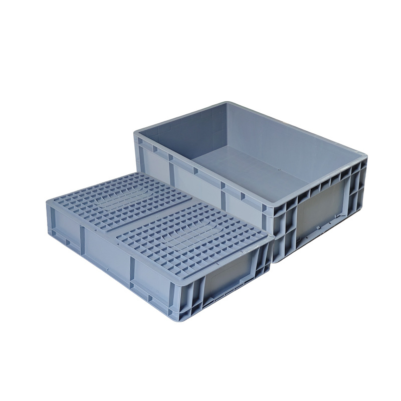 Caja logística plegable de plástico rectangular gris / azul con cubierta de la UE Caja de transporte de almacenamiento de transferencia de plástico