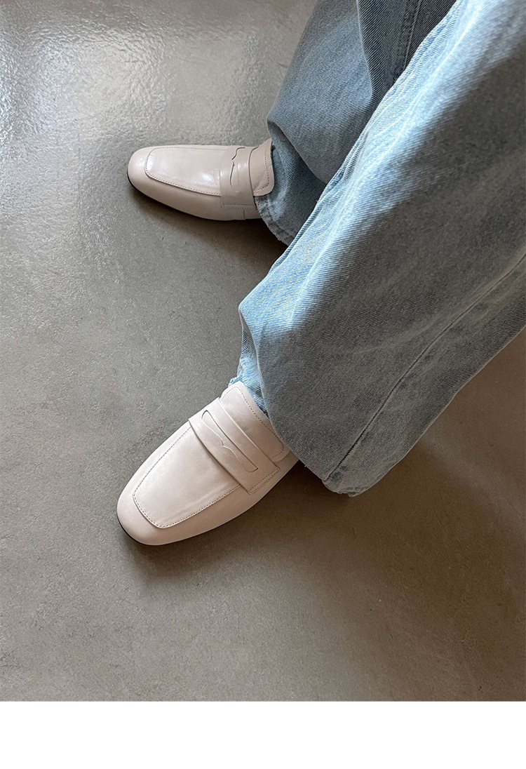 Giày loafer nữ mũi tròn da bò, gót vuông 2.5 cm phong cách Pháp — màu nâu chi tiết 18