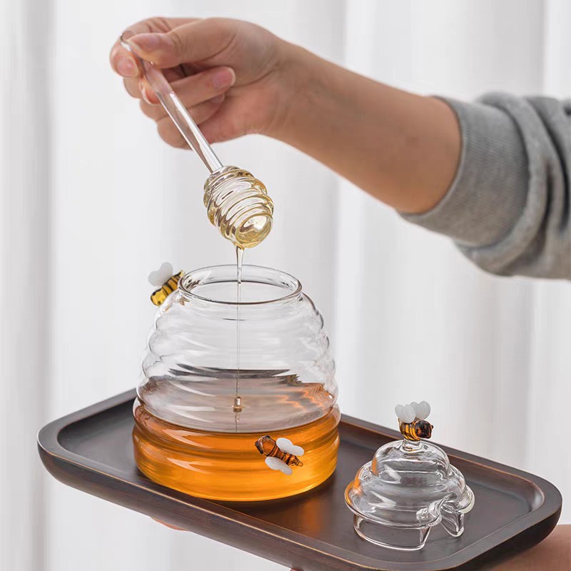 Latas de miel de vidrio transfronterizas estilo de mermelada de miel de vidrio tres piezas con barra de mezcla para el hogar ideas de miel