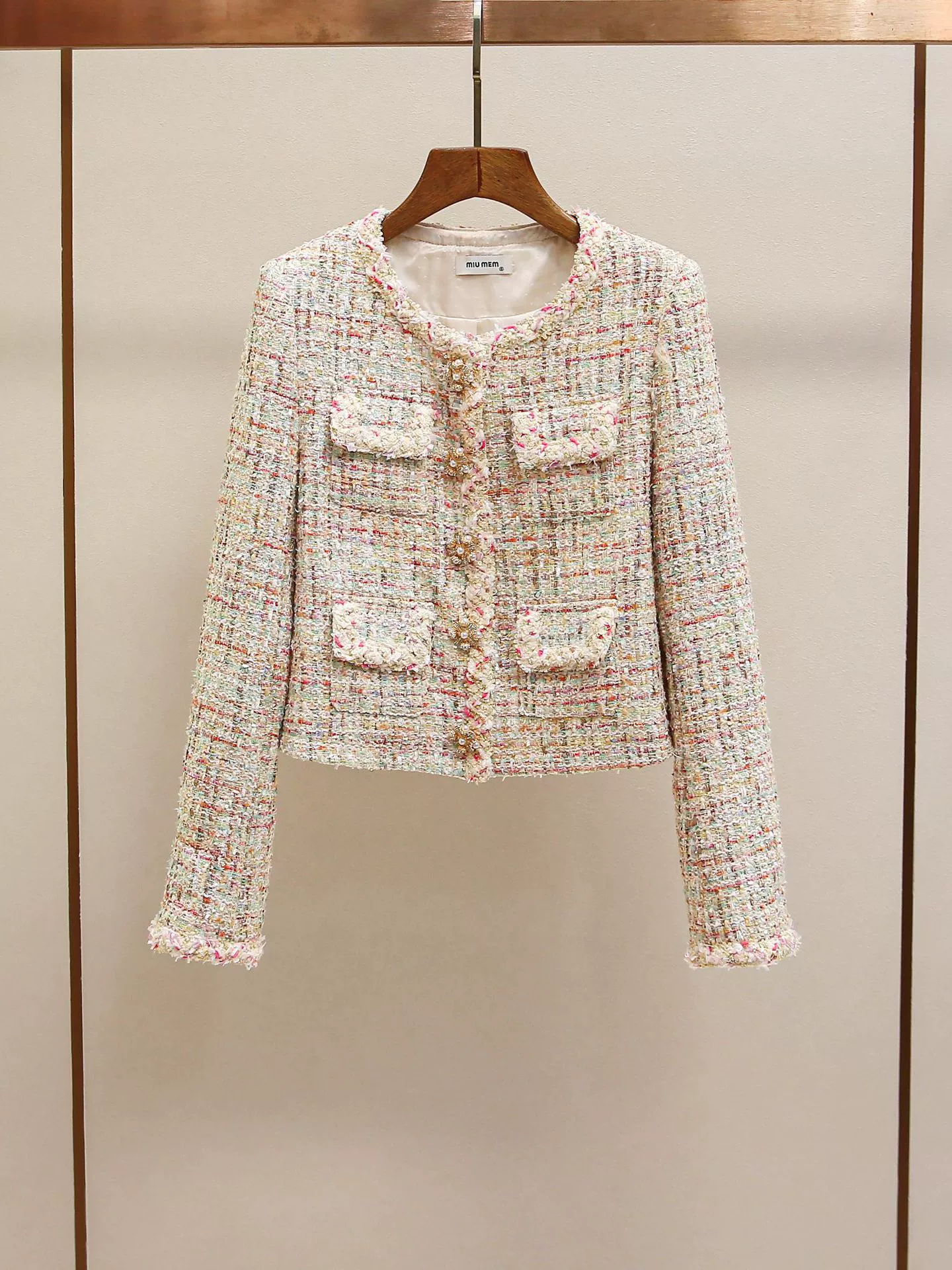Осенняя тканая куртка, высокий уровень, французский стиль, стиль Chanel, круглый ворот