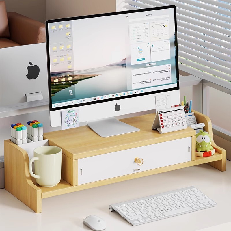 Computer Elevated Workstation Desktop Monitor Support Rack Office Desktop Storage Rack with Drawer Modification