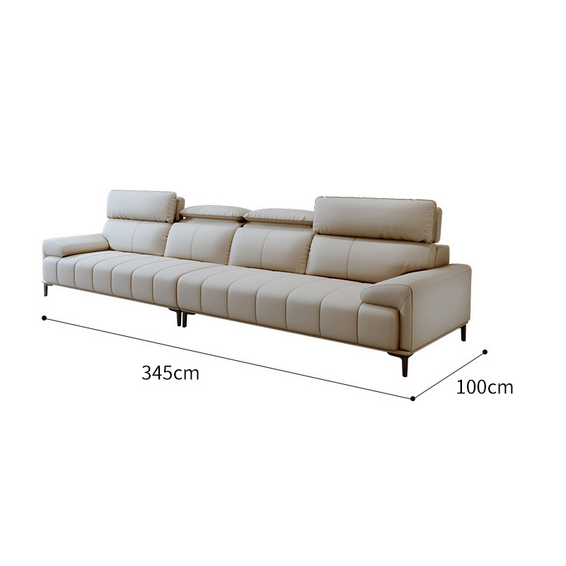 Sofá de piel auténtica estilo púas de gato, color crema, de Foshan Furniture, diseño de fila recta, estilo ligero y lujoso, arte en piel simple.