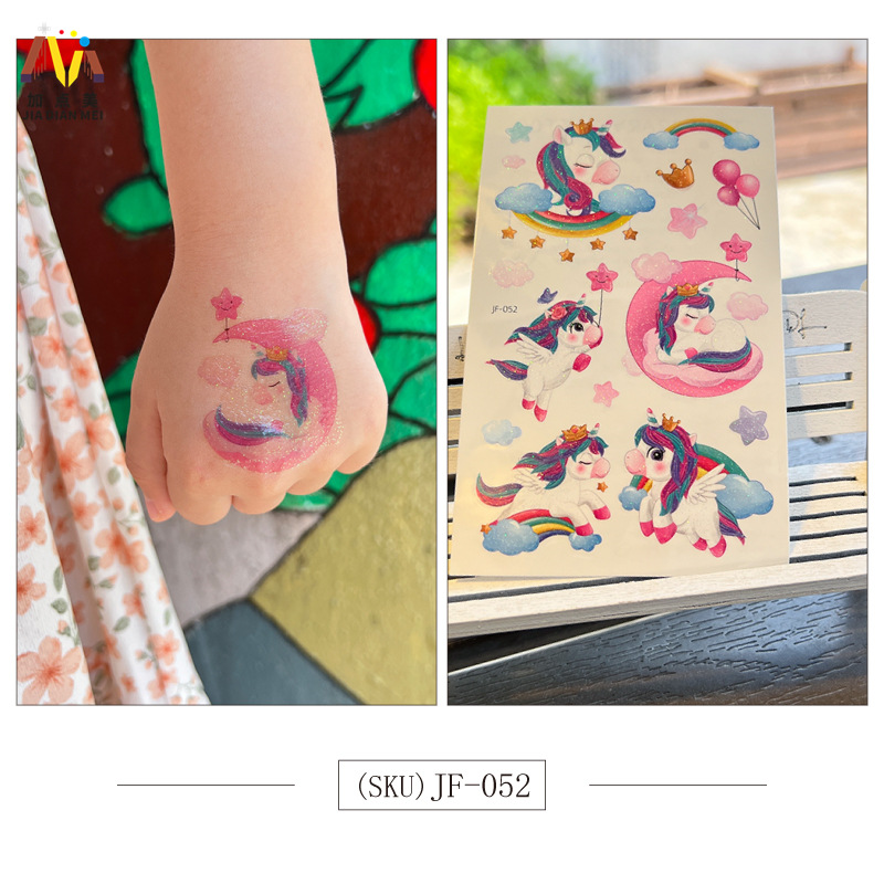 Amazon Venta caliente brillo lindo postre de Navidad unicornio niños tatuaje pegatinas impermeable tatuaje de larga duración