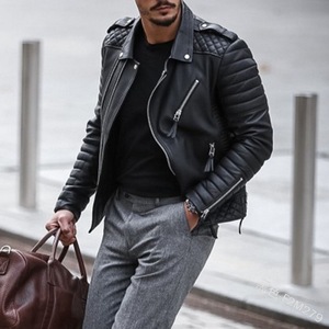 men leather jacket 冬款男士航线厚翻领棉服欧美拉链色皮衣外套图片