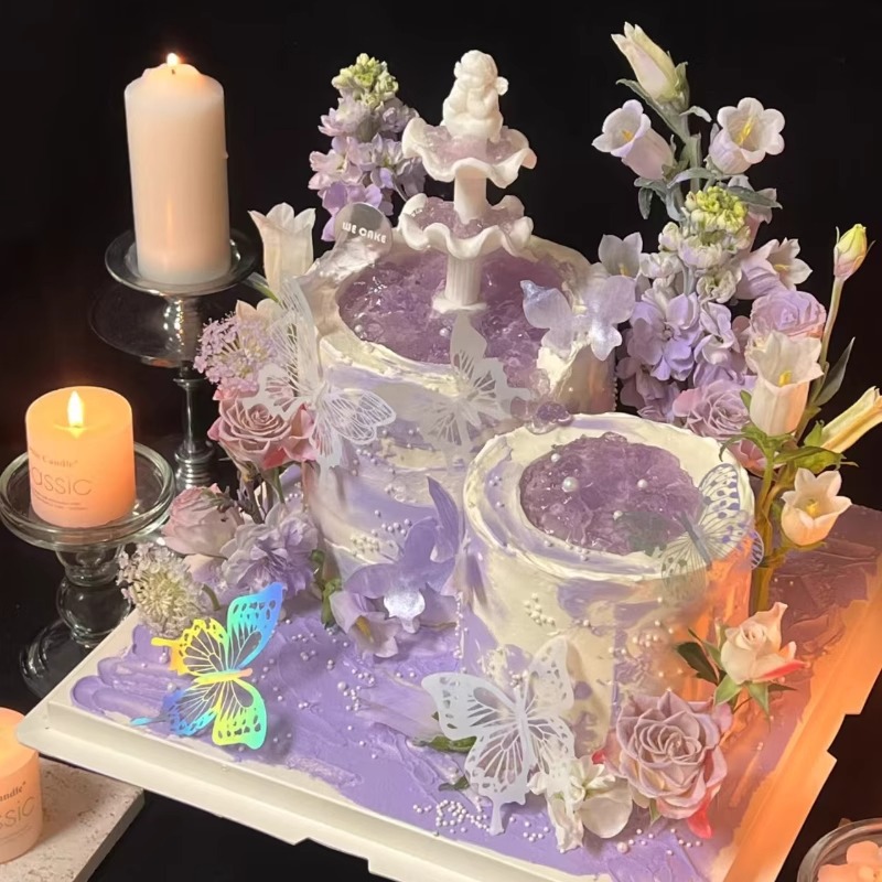 Celebridad de Internet hermosa decoración de pasteles de jardín de Monet decoración de mariposas de color mágico complemento de postre inserción de marca piscina de deseos de pvc