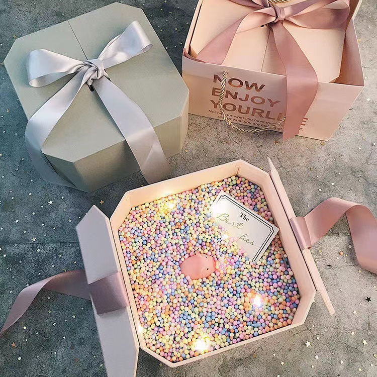 现货创意八角礼品盒空盒子粉色礼物盒伴手礼盒通用礼物包装盒