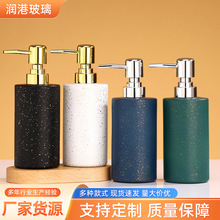 批发大理石纹洗手液瓶圆形按压式空瓶加厚玻璃洗发水沐浴露分装瓶