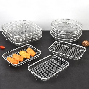 Cross-Border 3-Layer 304 Stainless Steel Air Fryer Grill Dehydrator Barbecue Net Accessories Barbecue Oven Fruit and Vegetable Steamer