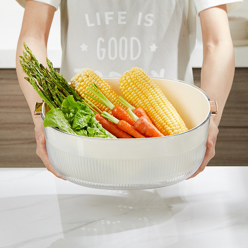 Self-designed light luxury double-layer drain basket, vegetable basket, cross-border internet celebrity kitchen vegetable and fruit basket