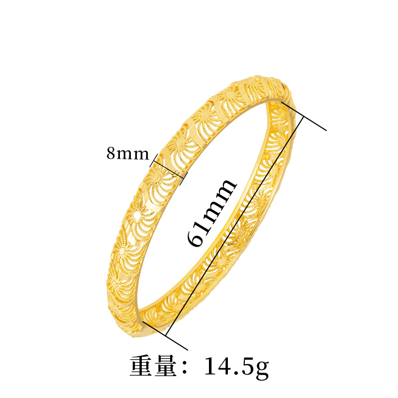 Antigua arena oro hueco tallado seda hebilla pulsera femenina estilo chino todo fósforo aleación de cobre joyería fábrica al por mayor suministro