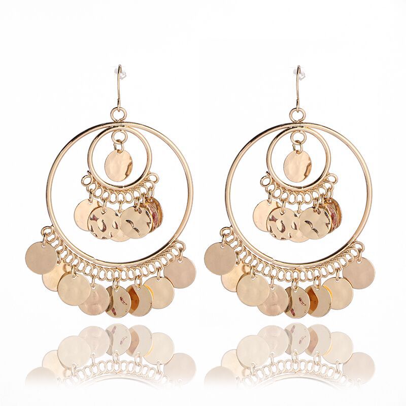 1 Pair Ethnic Style Sequins Plating Alloy Drop Earrings display picture 2