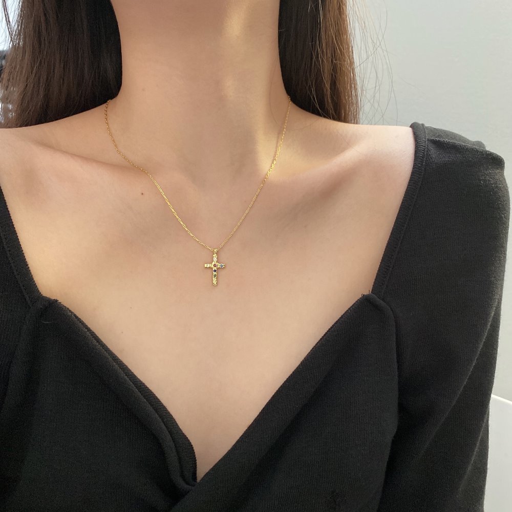 Casual Cross Sterling Silver Plating Inlay Zircon Pendant Necklace 1 Piece