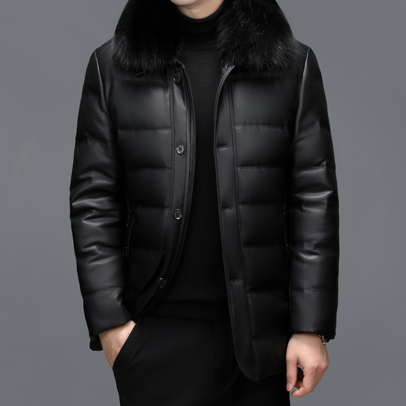 真皮羽绒服男中年男士中长款加厚皮衣男冬季新款羊皮夹克男装外套