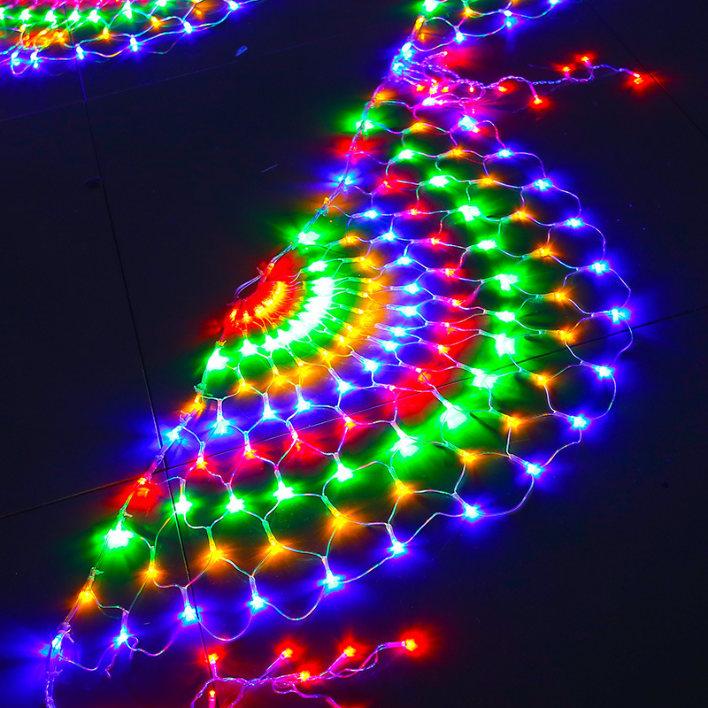 led孔雀網燈戶外防水孔雀三開屏裝飾彩燈聖誕節日彩燈網燈批發