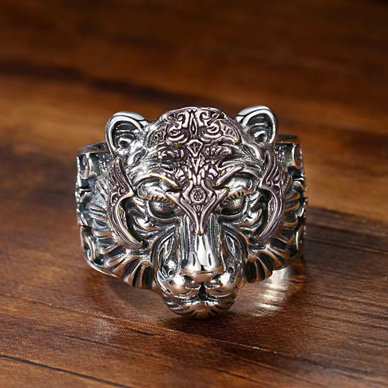 Tiger head ring Thai silver color