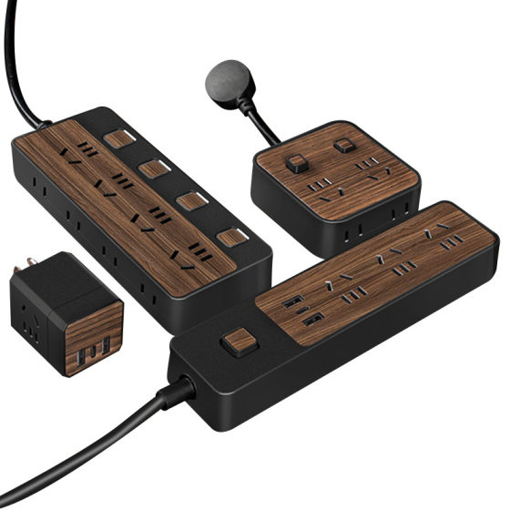 Creative Wood Grain Decorative Socket Household Multi-Functional Plug-In Board with Cord Plug-In Strip with USB Charging Desktop Extension Cord
