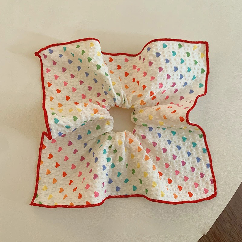 043 Разноцветный квадратный шарф в горошек с резинкой для волос