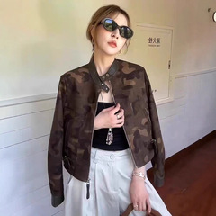 欧洲站2025秋季新款时尚立领迷彩短外套女宽松显瘦百搭夹克上衣女