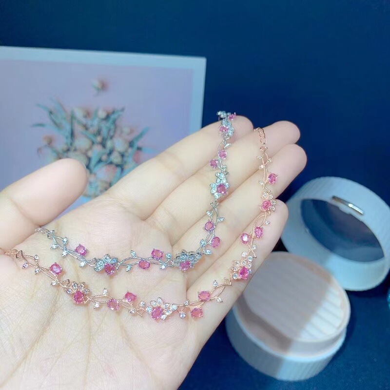 Factory direct color treasure jewelry 925 silver inlaid natural pink sapphire bracelet a generation of hair Factory direct color treasure jewelry 925 silver inlaid natural pink sapphire bracelet a generation of hair
