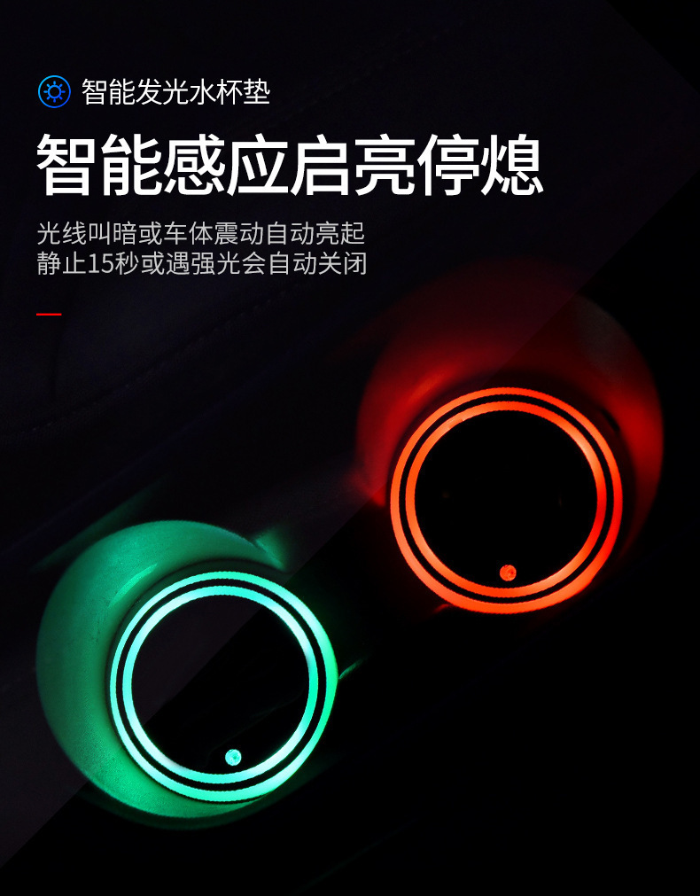 Car Luminous Colorful Led Water Cup Mat Interior Anti-Slip Mat Night Light Car-Mounted Automatic Sensing Decorative Ambient Light