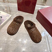 G家马衔包头平底拖鞋女 2025秋季新款字母压纹羊毛舒适情侣毛毛鞋