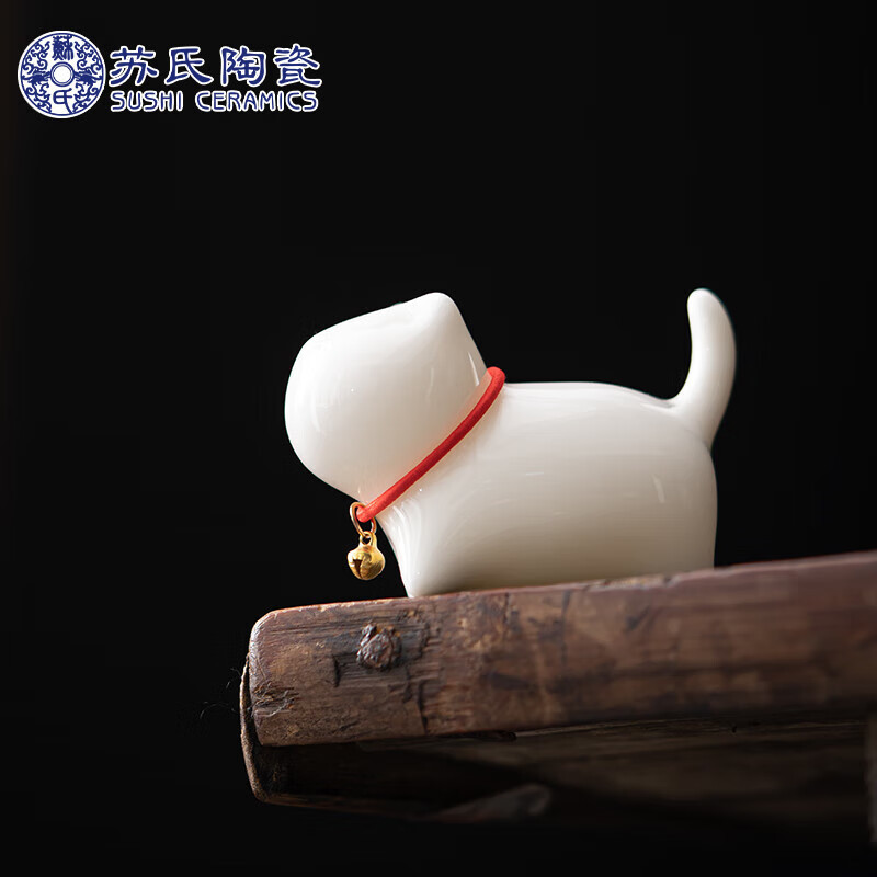 蘇氏セラミックス (sushi ceramics) 羊脂玉磁器茶器部品茶寵描金小猫置物|undefined