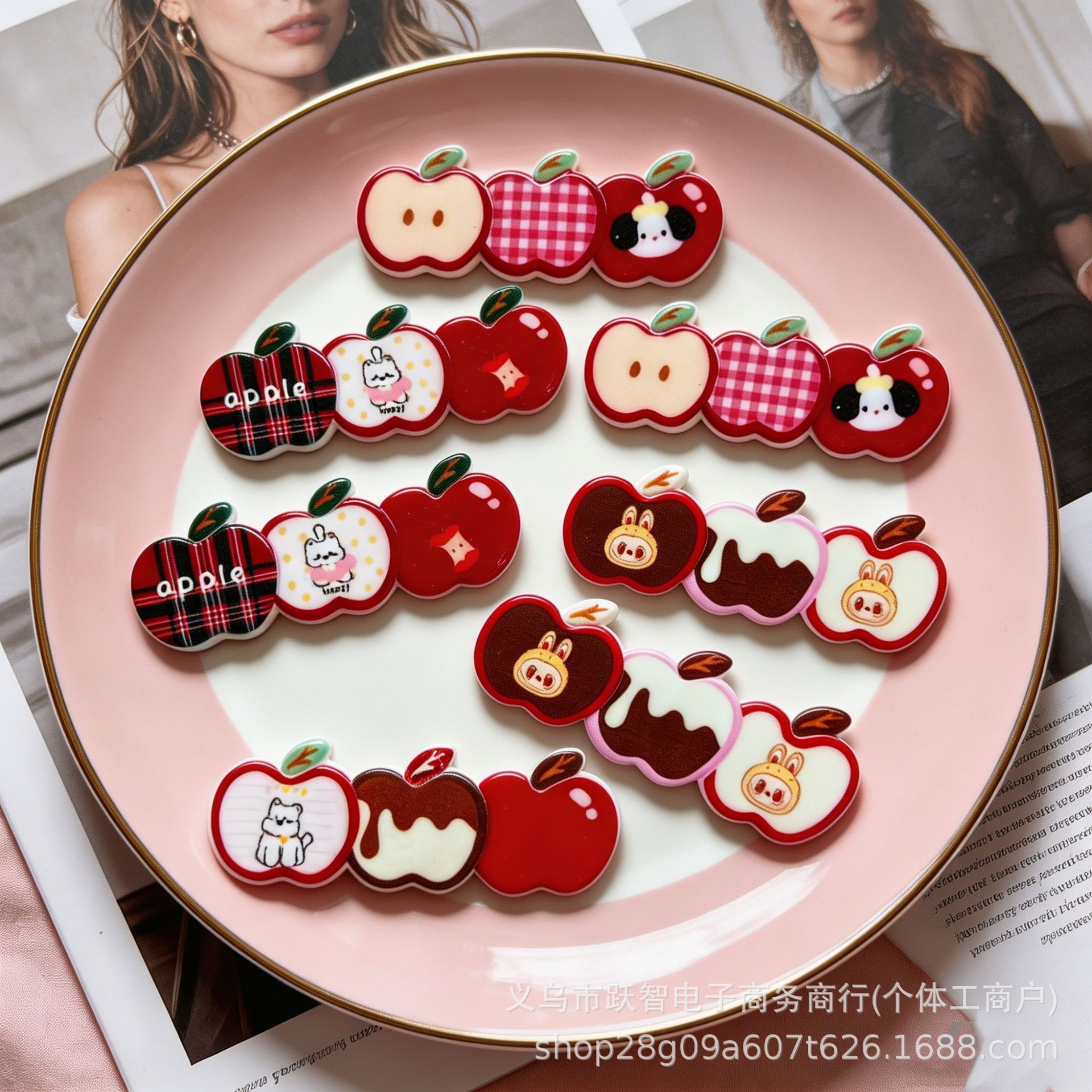 Cartoon Burgundy Apple DIY Resin Accessories Hairpin Grabber Hair Band Clip Versatile Handmade Accessories Material