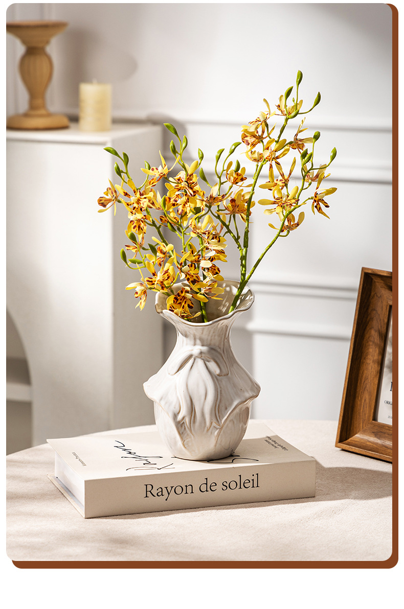 Vase à roses de style européen, blanc, en céramique simple, pour salon ou table à manger, fleurs séchées et fraîches. Bloemen Deko Decoratie Blumenstrauß_voghion.com