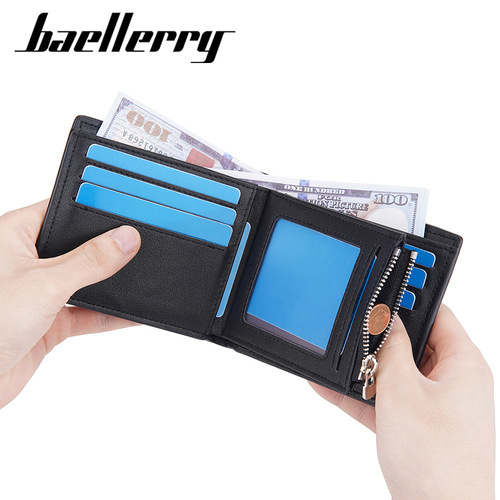 Baellerry new men's short wallet horizontal business multi-card zipper coin purse men's wholesale