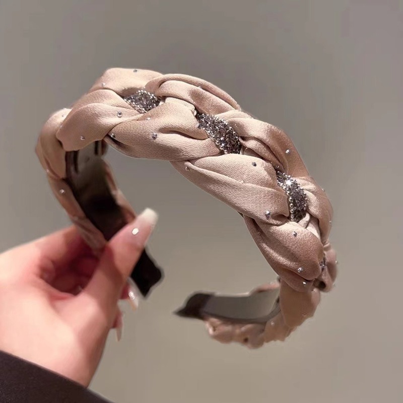 黑色水钻麻花发箍女高级感外出百搭发卡头饰洗脸化妆压发头箍发捆|undefined
