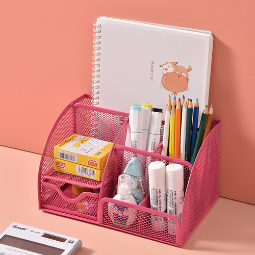 Metal pen holder, simple student pen holder, desk multi-function storage box, desktop drawer-type Internet celebrity pen holder