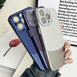 适用iPhone17纳帕皮纹双拼色手机壳苹果16磨砂水晶镜头膜15保护套