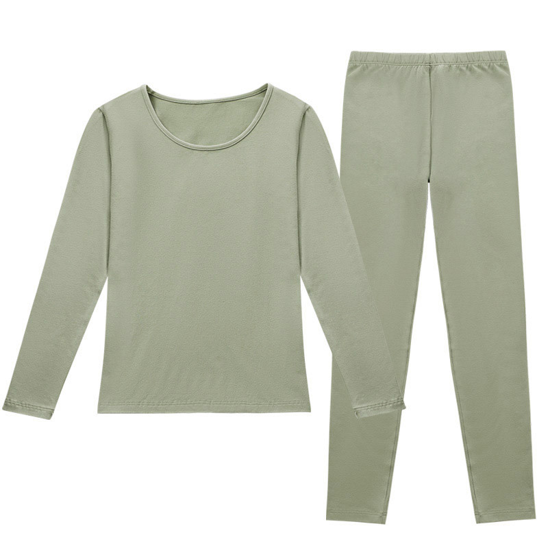 Ropa de otoño pantalones largos traje de mujer de algodón puro que basa la ropa interior forrada de lana de algodón grueso cuello redondo cepillado ropa interior térmica Otoño e Invierno de las mujeres