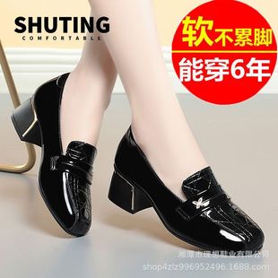 Chic bright leather women's shoes Spring and Autumn New thick heel non-slip wear-resistant all-match high-end popular comfortable loafers