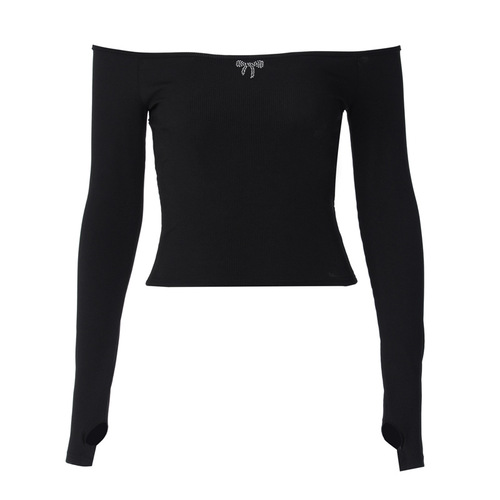 Euro-American Instagram-style women's early autumn sexy off-shoulder edgy yet alluring slim-fit backless top