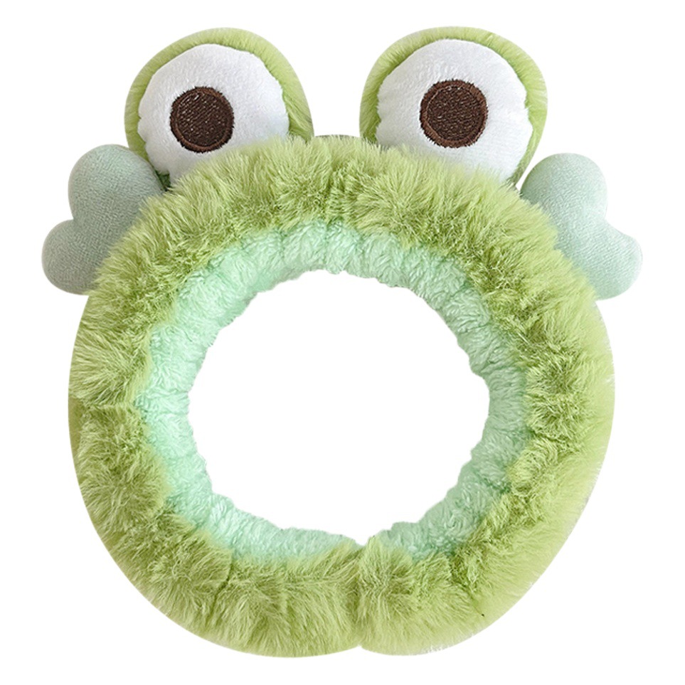 Nueva felpa pelo banda lavado diadema rana verde ojos amor diadema chica corazón dibujos animados cara lavado horquilla