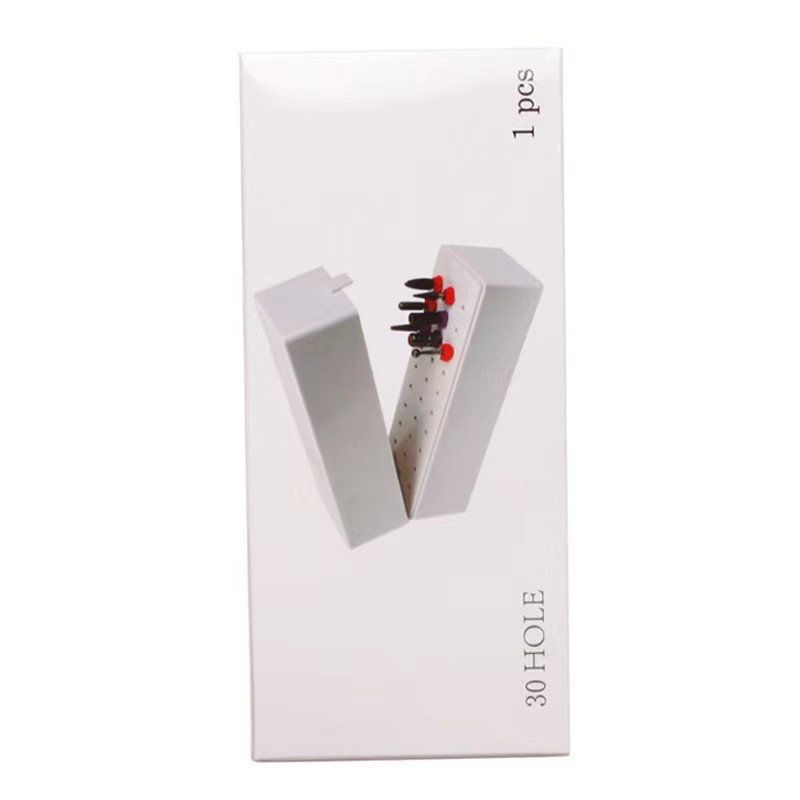 Suministro directo transfronterizo Caja de almacenamiento de uñas de 30 orificios Cabezal de pulido de uñas Soporte de exhibición de almacenamiento de broca Caja de almacenamiento Embalaje de caja de color