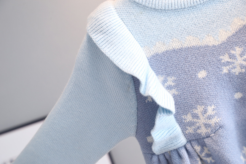 Girls' Woolen 2021 Children's Sweet Korean Edition Western style Ice and Snow Romance Knitted Dress 9002_voghion.com