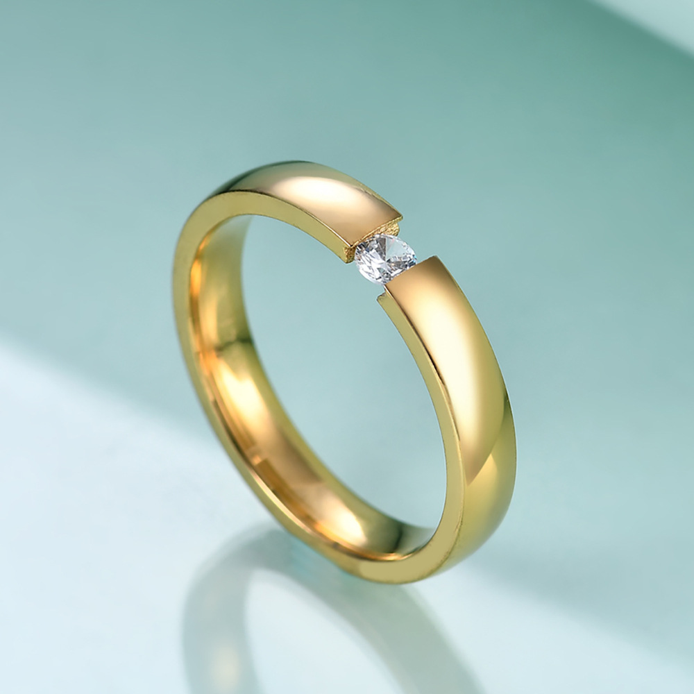 Solid Color Pattern Simple Style Solid Color Titanium Steel Inlay Zircon Rings