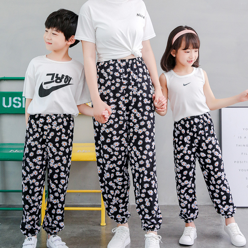 Nuevos pantalones a prueba de mosquitos para niños de verano Pantalones para padres e hijos pantalones a prueba de Mosquitos de algodón para niños Pantalones anchos para niñas bloomers algodón seda