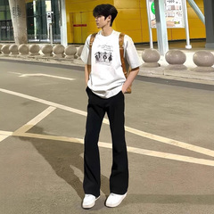 黑色冰丝直筒西裤男夏季cleanfit裤子高个子修身窄版休闲微喇裤