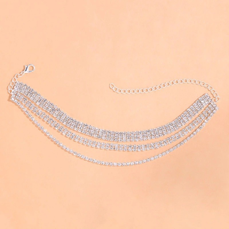 Venta caliente transfronteriza rhinestone tobillera europea y americana tendencia sexy multi-capa borla tobillera fiesta accesorios versátiles tobillera