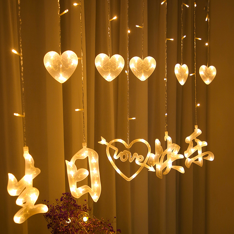 LED pequeña luz creativa cumpleaños KTV escena vestir habitación dormitorio diseño estrellado Feliz cumpleaños cortina Luz