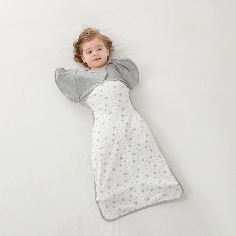 Newborn baby sleeping bag surrender type anti-shock integrated pure cotton four seasons newborn swaddling detachable sleeve anti-kick quilt